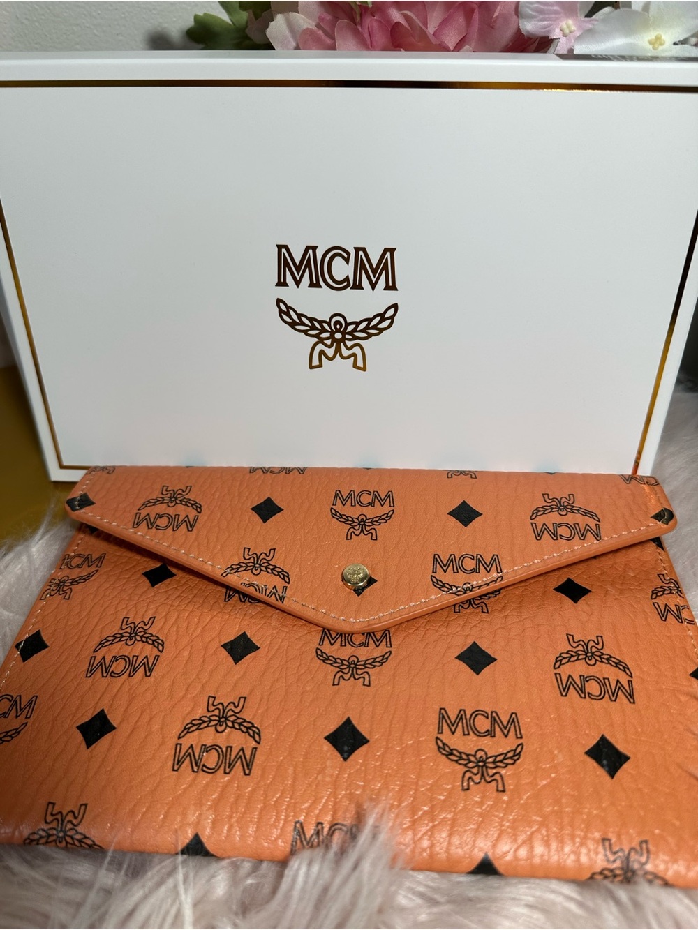 MCM Visetos Orange Envelope pouch